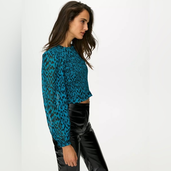 ARITZIA Wilfred Lilith Chiffon Cropped Blouse in Teal/Black, Size Medium - Picture 7 of 13
